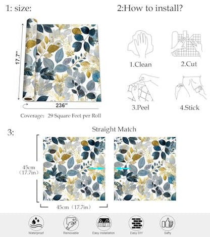 Watercolor Botanical Wallpaper, Eucalyptus Leaf Peel and Stick Wallpaper - color: ML-M104, size: 17.7" x 236"