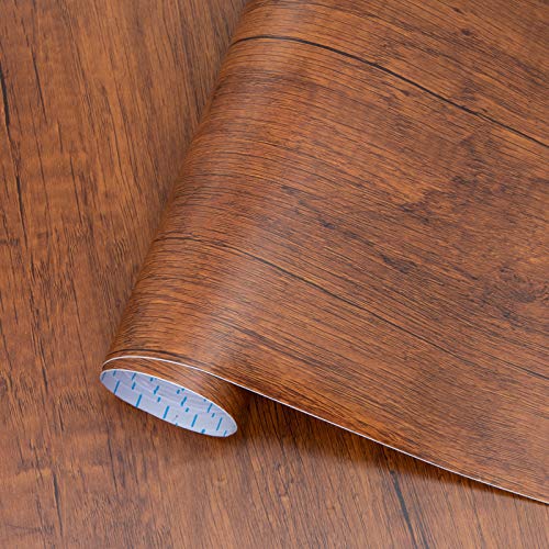 Peel and Stick Wood Grain Contact Paper for Kitchen Cabinets Countertops - color: Brown Red, size: 17.7" x 118"