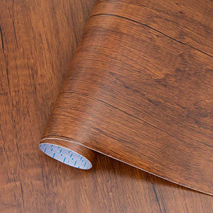 Peel and Stick Wood Grain Contact Paper for Kitchen Cabinets Countertops - color: Brown Red, size: 17.7" x 118"