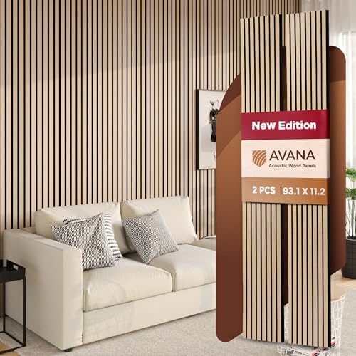 Avana Acoustic Wood Wall Panels – 93.2x11.25 Inch Panels – Fits 94x12 Layout – White Oak Acoustic Panels 2 PCs – Wall Panels for Interior Wall Decor for Homes, Offices – Design Wood Panels for Wall - color: Natural Oak, size: 94X11 (2 PCs)
