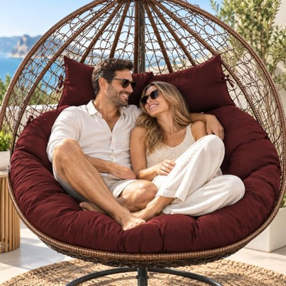 Outdoor Double Egg Chair Cushion Replacement Waterproof Thickened Cotton Hanging Basket Egg Chair Cushion 55x35 Inch Universal Fit for Patio Wicker Swing Chair (Red) (Cushion ONLY) - color: Red