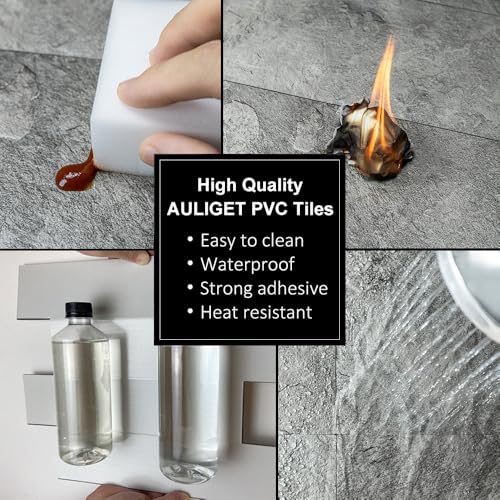 AULIGET 20-Piece Dark Slate Peel and Stick Backsplash Wall Tiles, 6" x 12" PVC Faux Stone Stick on Tiles for Backsplash Kitchen, Bathroom, Laundry Room, Camper, Fireplace - color: Dark Slate, size: 20 Sheets, 6"x12"x0.12"