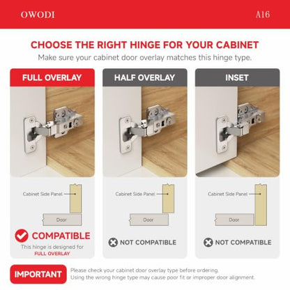 Full Overlay Cabinet Hinges 35mm Soft Close for Frameless Cabinets 10 Pack