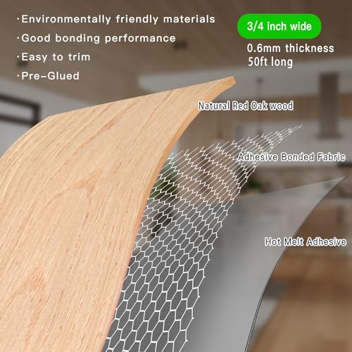 YANYE Red Oak Edge Banding, 3/4 inch x 50ft roll of Veneer Real Wood Edge Banding Pre-glued Flexible, Tape Banding - color: Red Oak, size: 3/4"x 50ft