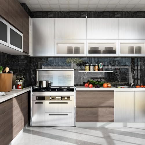 YENHOME Large Size 118x30 inch Brushed Silver Stainless Steel Contact Paper Removable Peel and Stick Wallpaper for Refrigerator Dishwasher Appliances Waterproof Stick on Backsplash Kitchen Wallpaper - size: 30" x 118"