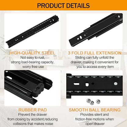 Drawer Slides Cabinet Slides 3-Section Full Extension Ball Bearing
