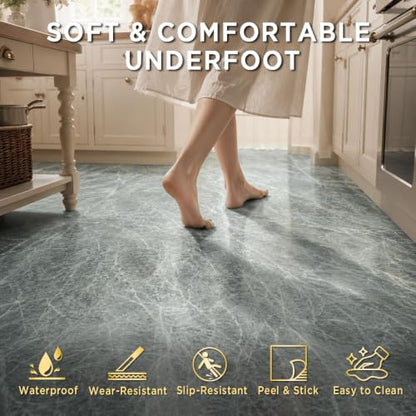 Marble Grain 12x12 Peel and Stick Floor Tile, Moss Gray Marble, 10 PCS - color: Moss Gray Marble