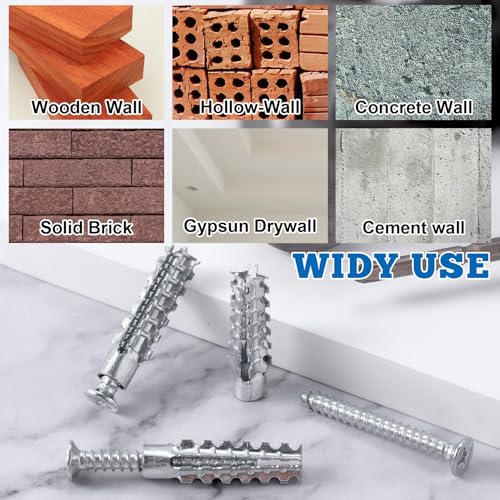 80 Pcs M6 Tree Shaped Steel Hollow Wall Anchor with Screws, Loose Hinge Hole Repair Kits, Metal Expansion Screws for Concrete, Drywall Anchors, Drywall Anchor Kit (0.24''×1.38'', Silver)