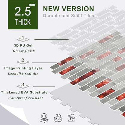 STICKGOO Thicker Peel and Stick Backsplash Tile for Kitchen and Bathroom - color: Red