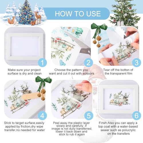 Lincia 10 Sheets Christmas Rub on Transfers for Crafts, Snowman - style: Snowman