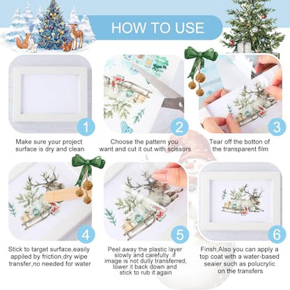 Lincia 10 Sheets Christmas Rub on Transfers for Crafts, Snowman - style: Snowman