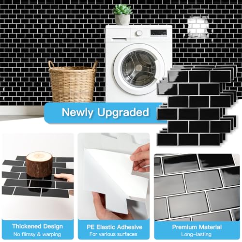 Art3d 10-Pack Subway Peel and Stick Backsplash, Black with Silver Grout - color: Black With Silver Grout