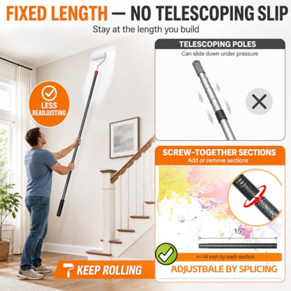 9 in Paint Roller Kit, 6 ft Adjustable Extension Pole, 3 Covers