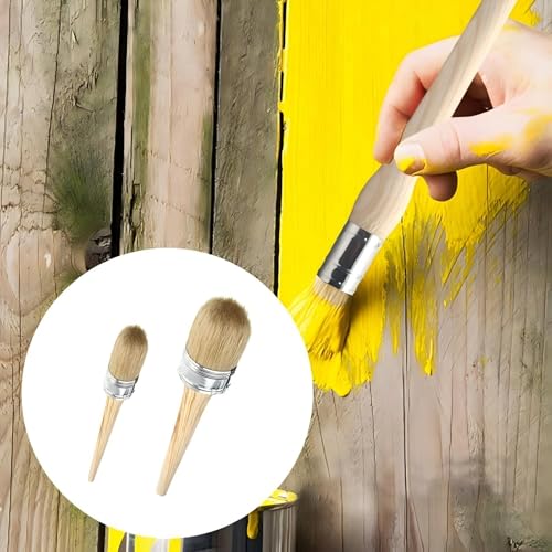 Natural Bristle Round Wax Paint Brush with Ergonomic Wooden Handle-Large Head for Smooth Finish on Furniture Restoration,Car Detailing&Home Decor-Ideal for DIY Enthusiasts&Professionals (Light Wood)