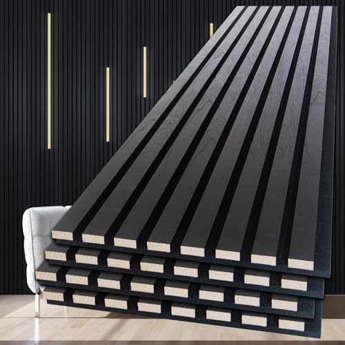 NeatiEase Wood Panels for Wall, 4-Piece 120" x 12.6" Soundproof Wood Slat Wall Panel for Interior Wall Decor Noise Cancelling, Acoustic Wall Panels, Sound Absorbing Panel (Black) - color: Black, size: 120" x 12.6"