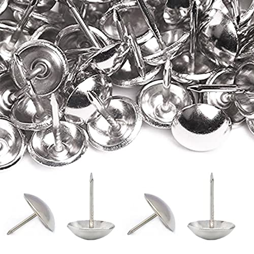 500Pcs Upholstery Tacks, BetterJonny Decorative Furniture Nails Pins Sliver Metal Thumb Tacks for Upholstered Furniture Cork Board, Home Decor(17X11MM) - color: Silver