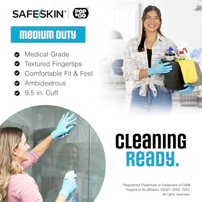 SAFESKIN Disposable Nitrile Gloves in POP-N-GO Pack (50 or 200 Count) Medium Duty, Powder-Free -Cleaning, Gardening, Crafts - size: Small (Pack of 50)