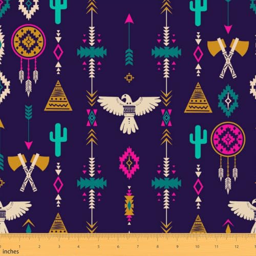 Eagle Fabric By The Yard Tribal Upholstery Fabric Cactus Aztec Wigwam - color: Multi 09, size: 1 Yard