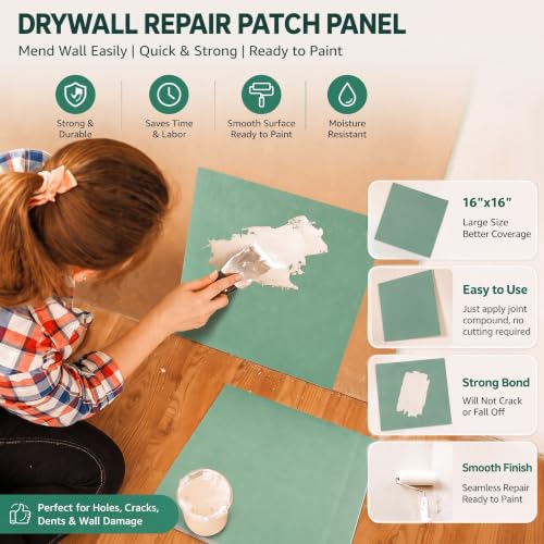 Amylove 4 Pcs 16 x 16 x1/2 Inch Drywall Repair Panel Repair for Mend Wall - color: Green, size: 16 x 16 x1/2 Inch