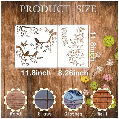 Tree Leaf Vine Stencils for Painting on Wood Large Bird Branches Stencils