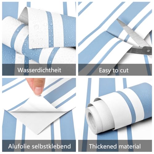 Blue Striped Peel and Stick Wallpaper 17.3" x 1200" - color: Blue, size: 17.3" x 1200"