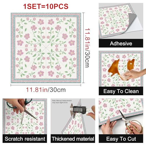 HOMETITUTE Pink Vine Flower Leaf Peel Stick Floor Tile 12x12 Vinyl - color: Pink#2