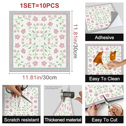 HOMETITUTE Pink Vine Flower Leaf Peel Stick Floor Tile 12x12 Vinyl - color: Pink#2