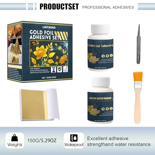 Gold Leaf Kit, Gold Leaf Sheets for Art Gilding Adhiseve Set