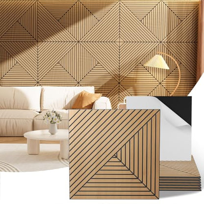 Acoustic Wall Panels, 6 Piece 23.62"X 23.62" PVC Peel and Stick Wall Panels - color: Oak-Elysian Step Vortex, size: 72 X 48 Inches