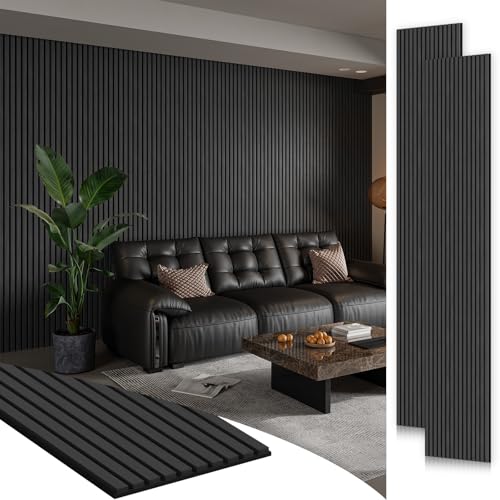 SMARTSTANDARD 2 Pack 106" x 12.6" Wood Slat Wall Panels, Dark Gray - color: Dark Gray, size: 106" x 25.2"
