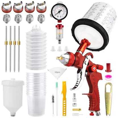 HVLP Spray Gun, Automotive Paint Guns w/ 4 Nozzles, 10x 22oz Cups