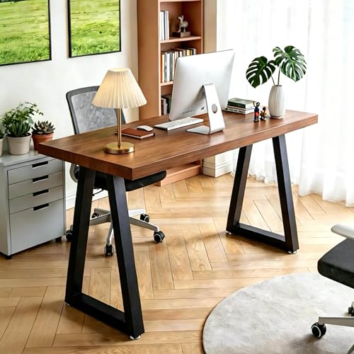 28 Inch Metal Table Legs Trapezoid, Heavy Duty Industrial Steel Desk Leg with Adjustable Feet Pads for Dining Table, Kitchen Base, Console, Black - size: 28 '' T Shape