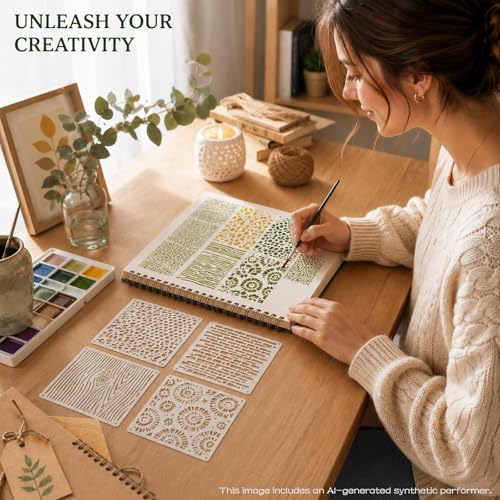16 PCS Stencils for Crafts Reusable, 6 in* 6 in Wood Grain Pattern Template