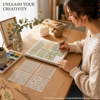 16 PCS Stencils for Crafts Reusable, 6 in* 6 in Wood Grain Pattern Template