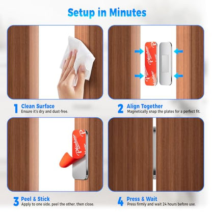 PHIXBEAR 9 Pairs Ultra-Thin Magnetic Cabinet Door Catch, No-Drill Adhesive Cabinet Magnets, Rust-Proof Stainless Steel Latches for Kitchen Cabinet Doors, Drawer, Closet, RV - Heavy Duty Silent Closure