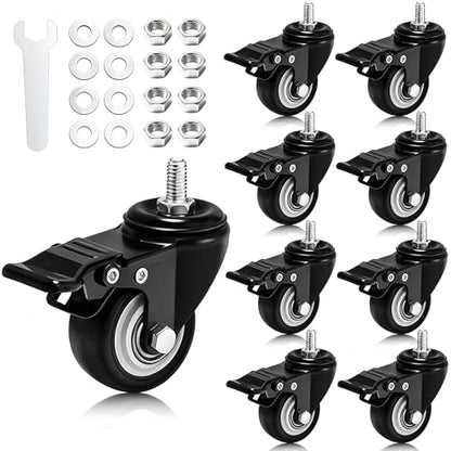 2 Inch Swivel Caster Wheels Set of 8 Metric M8 15mm Threaded Stem - size: 2Inch x M8 x 15mm