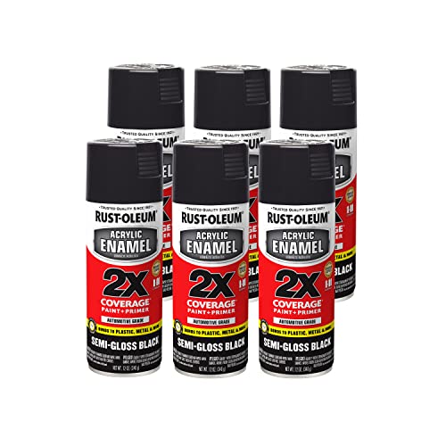 Rust-Oleum Acrylic Enamel 2X Spray Paint, Semi-Gloss Black - color: Semi-Gloss Black, size: 12 Ounce (Pack of 6)