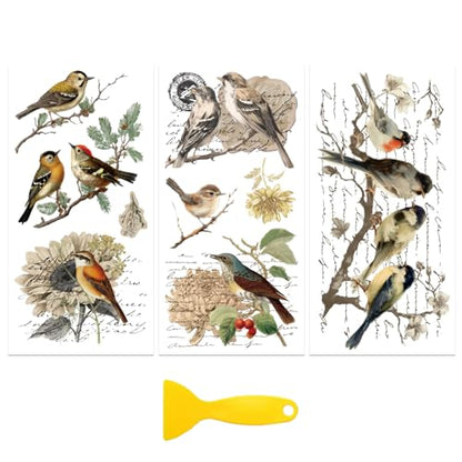 Peacoblue Retro Country Birds Rub On Transfers for Furniture Craft 6"x12" - style: Retro Country Style Birds