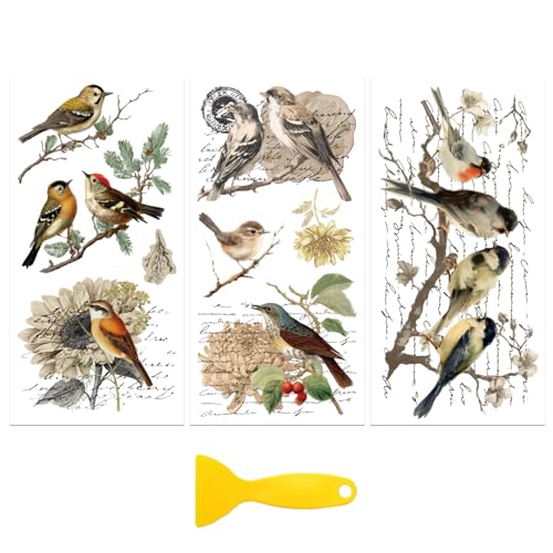 Peacoblue Retro Country Birds Rub On Transfers for Furniture Craft 6"x12" - style: Retro Country Style Birds