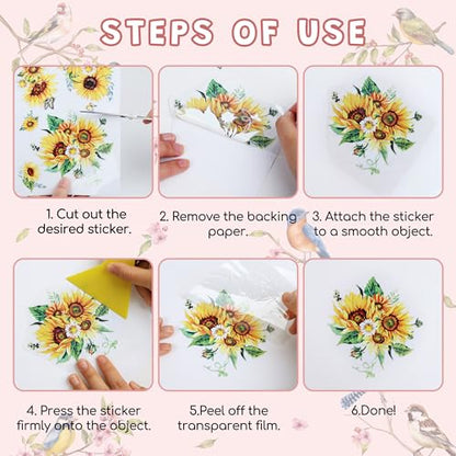 Joeyan Rub On Transfers for Crafts and Furniture, 2 Sheets Large Birds Flowers Rub on Stickers DIY Animal Transfer Decals for Wood Glass Metal Canvas Porcelain Plastic Home Decorations, 11" x16" - style: Birds Flowers