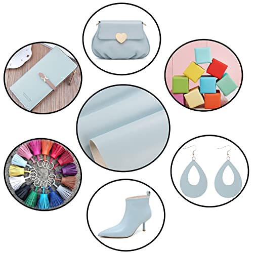 CDY Smooth Faux Leather Roll: 13.8"X53" Faux Leather Sheets for Upholstery - color: Light Blue