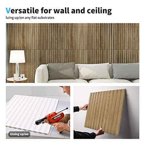 Art3d 3D Fluted Textured Slat Wall Panels, 19.7 x 19.7 in, 12-Pack, Walnut - color: Square - Walnut, size: 19.7 x 19.7in.