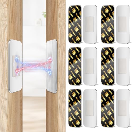 Phixbear 6 Pairs Ultra Thin No Drill Magnetic Cabinet Door Catch with Strong Adhesive, Stainless Steel Cabinet Catches for Kitchen, Bathroom, Closet, RV Doors