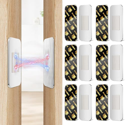 Phixbear 6 Pairs Ultra Thin No Drill Magnetic Cabinet Door Catch with Strong Adhesive, Stainless Steel Cabinet Catches for Kitchen, Bathroom, Closet, RV Doors