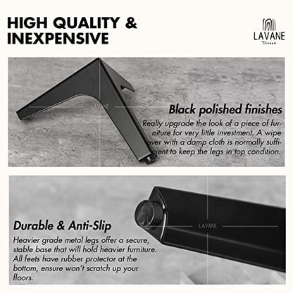 La Vane 6 Inch Diamond Triangle Metal Furniture Legs 4PCS- Heavy Duty Iron - color: Black, size: 6" / 15cm