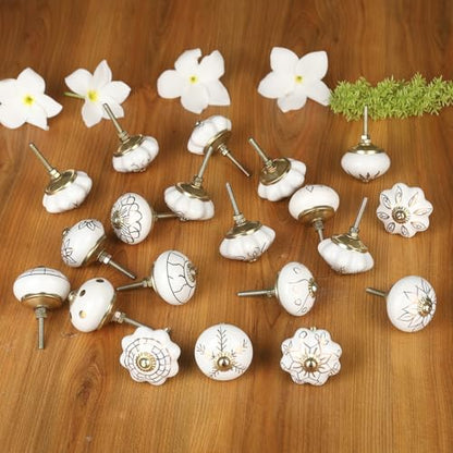 Craft Trade Decorative Ceramic Cabinet & Drawer Knobs – Kitchen Cabinet Hardware, Wardrobe, Cupboard & Dresser Pull Handles – Handmade Furniture Knobs (Off White, Set of 20) - color: Gold, style: 20