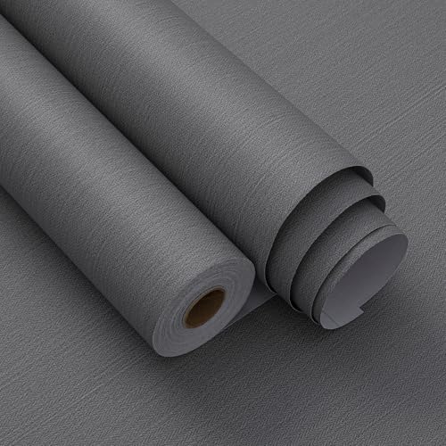 Haimin Fabric Wallpaper 24" x 393" Peel and Stick Textured Contact Paper - color: Gray