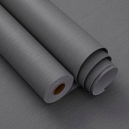 Haimin Fabric Wallpaper 24" x 393" Peel and Stick Textured Contact Paper - color: Gray
