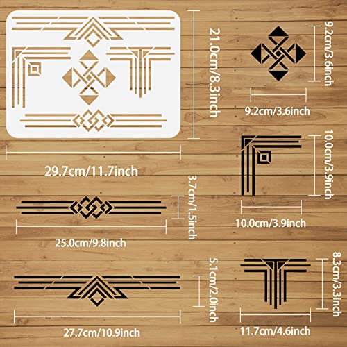 FINGERINSPIRE Geometric Border Stencil - 11.7x8.3 inch Plastic Rectangle Triangle Pattern Template for DIY Art and Craft, Wood Wall Art Painting