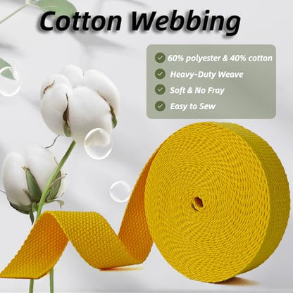 Cotton Webbing 1 Inch 5 Yards for Bag Strap Sewing Crafts, Yellow - color: Yellow
